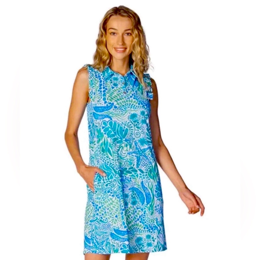 JUDE CONNALLY SHARI MINI DRESS ENCHANTED SEA RUFFLE SLEEVES SZ XS